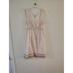 MSSP Max Studio Pink Floral Empire Waist Ruffle Sleeveless Dress Womens Large